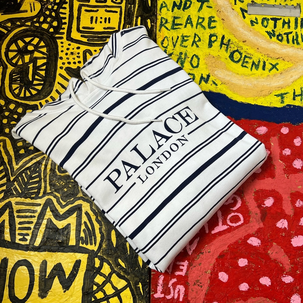 Palace Skateboards London Printed Stripe Hoodie SS22 - White/Navy XL Men’s